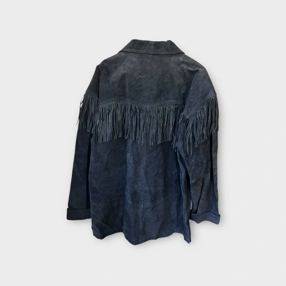 Minnetonka Leather Oversized Fringe Jacket – Button Up Black, XL - Picture 4 of 10